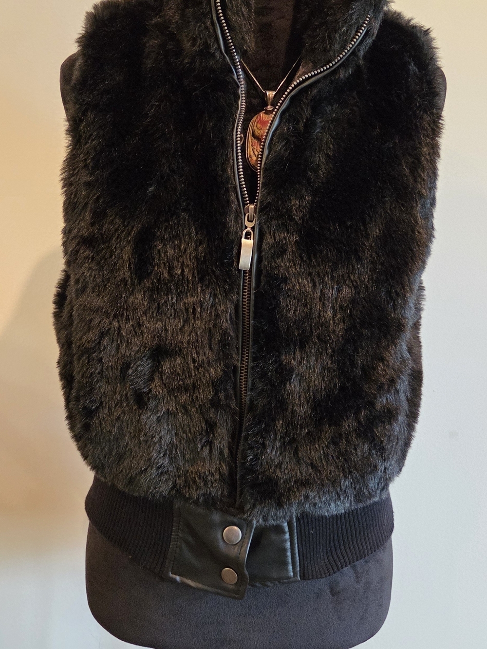 Ashley By 26 International Black Faux Fur Zip-Front Vest